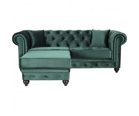 Chesterfield 3 Seater L Shape Sofa Velvet Green